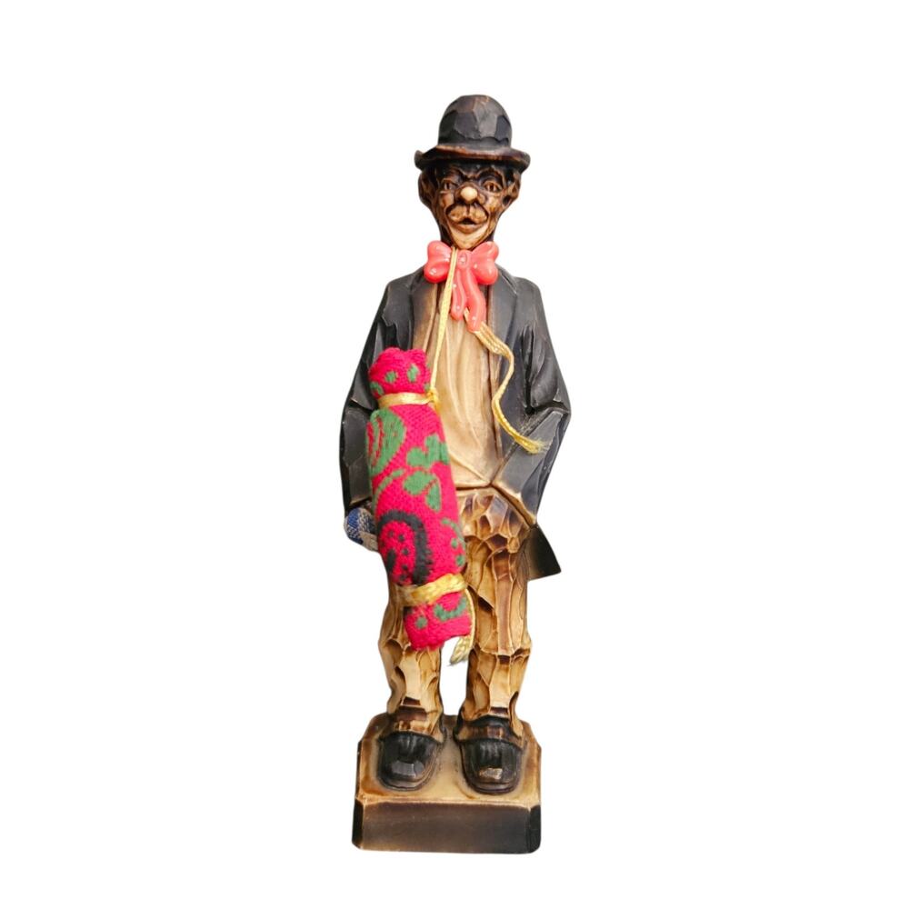 Vintage German Hand Carved Wood Carpet Peddler Man Figurine Folk Art